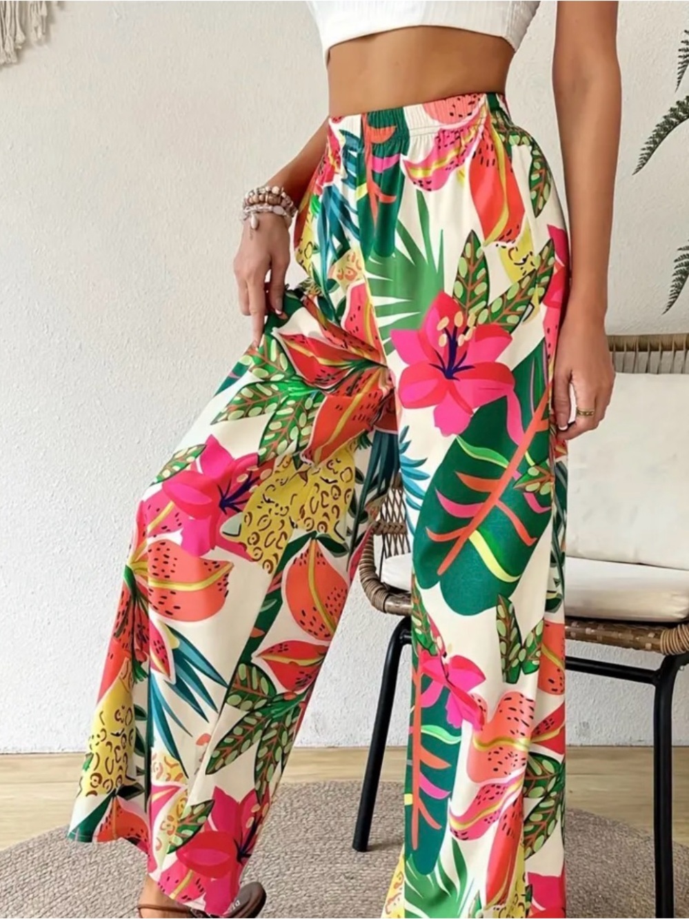 Tropical Floral Wide-Leg Pants Size 6